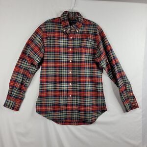 POLO RALPH LAUREN red green plaid long sleeve CUSTOM FIT shirt Vintage M MEDIUM